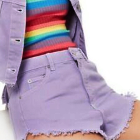 TOPSHOP Moto Kiri Lavendar Fray Hem Shorts! - Picture 3 of 7